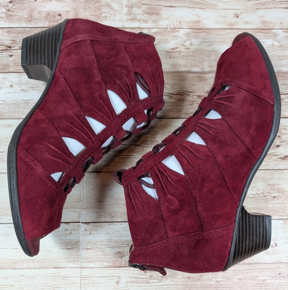 Earth Leather Peep Toe Dress Shoe Bootie Zip enclosure Women's Size 8.5 Burgundy - Picture 12 of 14